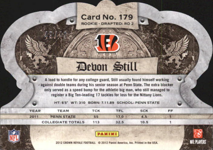 2012 Crown Royale Green #179 Devon Still back image