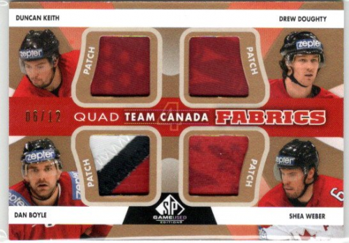 2012-13 SP Game Used Authentic Fabrics Team Canada Quads Patches #TC41 Drew Doughty/Duncan Keith/Dan Boyle/Shea Weber