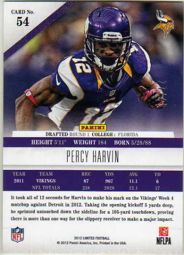 2012 Limited Silver Spotlight #54 Percy Harvin back image