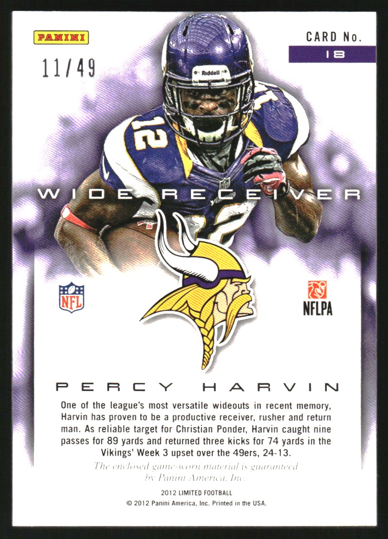 2012 Limited Jumbo Jerseys Jersey Number #18 Percy Harvin/49 back image