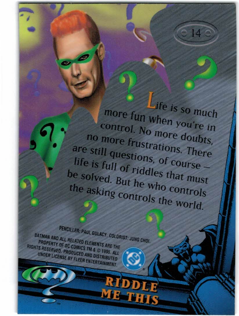 1995 Fleer Metal Batman Forever #14 Riddle Me This - NM-MT