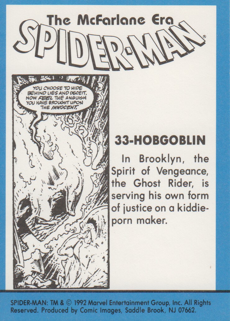 1992 Comic Images Spider-Man Todd McFarlane Era #33 Hobgoblin back image