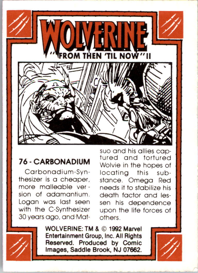 1992 Comic Images Wolverine From Then 'Til Now II #76 Carbonadium back image