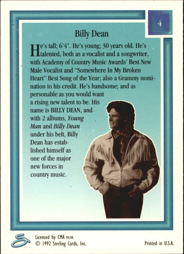 1992 Sterling Country Gold #4 Billy Dean back image