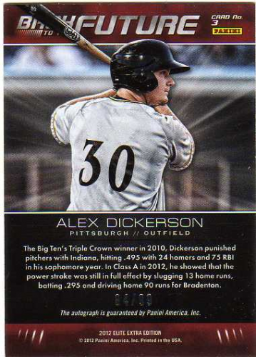 2012 Elite Extra Edition Back to the Future Signatures #3 Alex Dickerson/99 back image