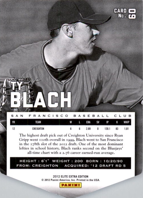 2012 Elite Extra Edition Aspirations #60 Ty Blach back image