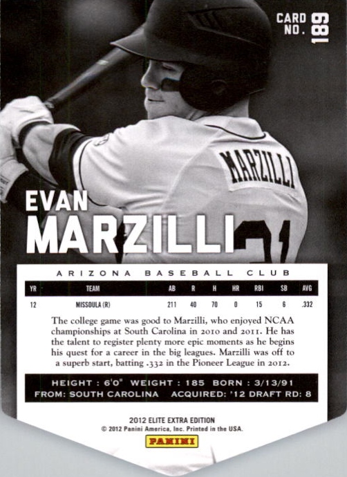 2012 Elite Extra Edition Aspirations #189 Evan Marzilli back image
