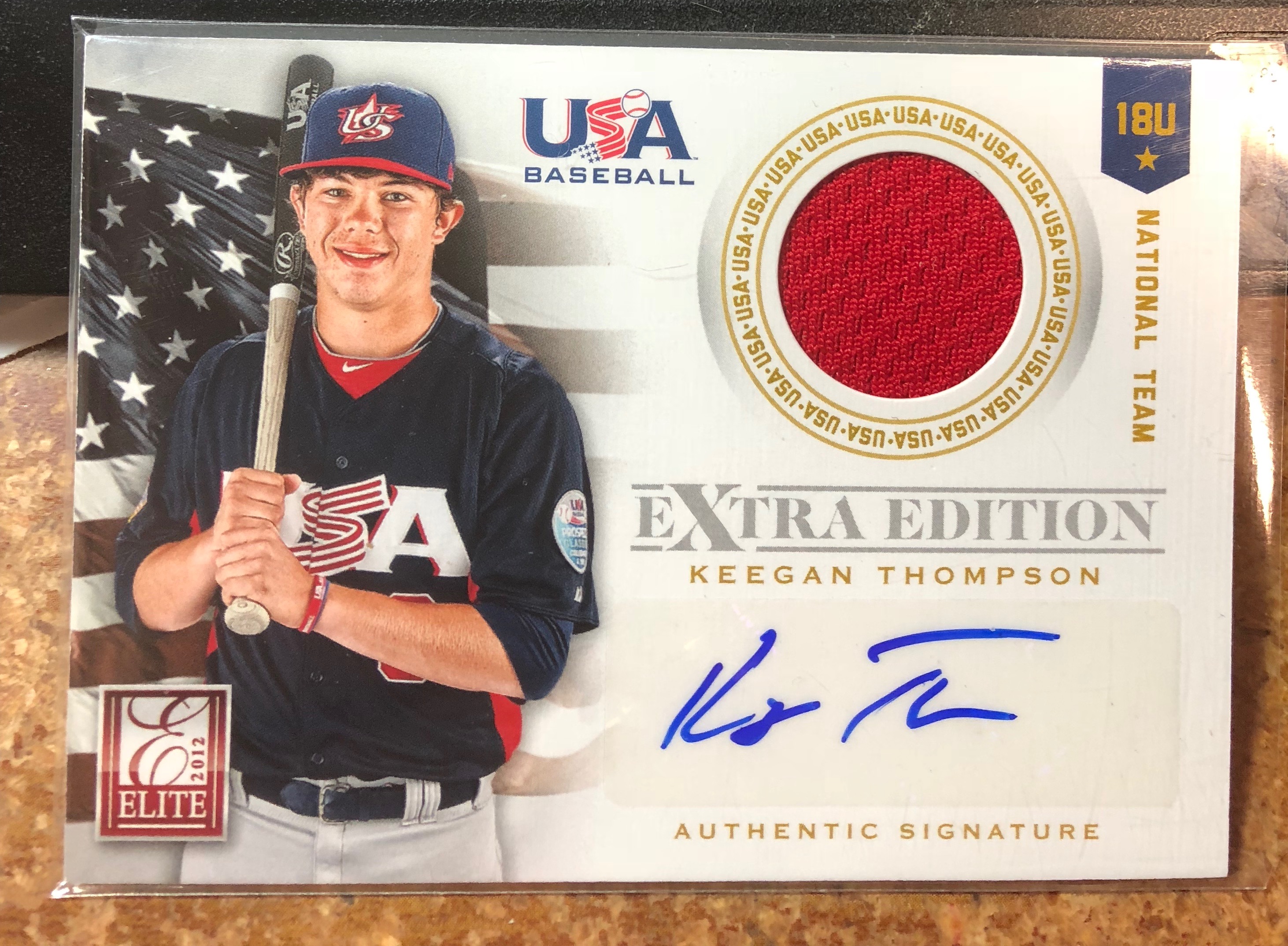 2012 Elite Extra Edition USA Baseball 18U Game Jersey Signatures #18 Keegan Thompson