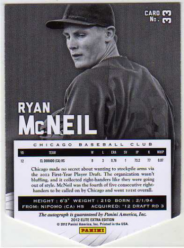 2012 Elite Extra Edition Signature Aspirations #33 Ryan McNeil back image