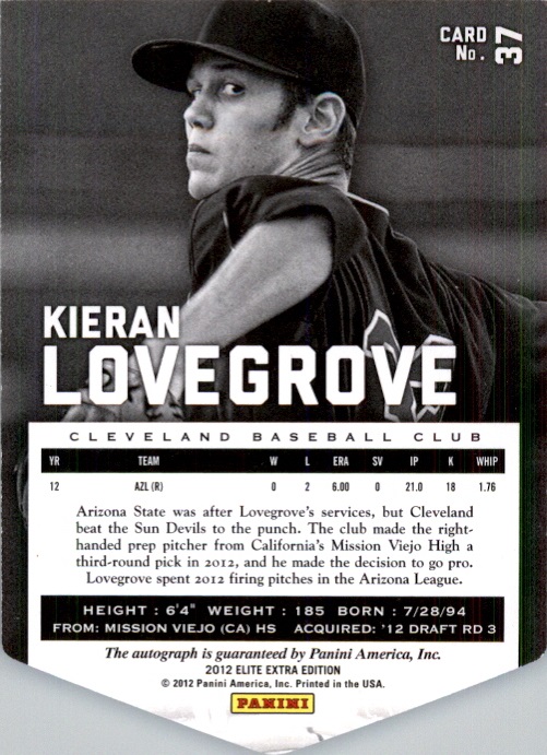 2012 Elite Extra Edition Signature Status Blue #37 Kieran Lovegrove back image