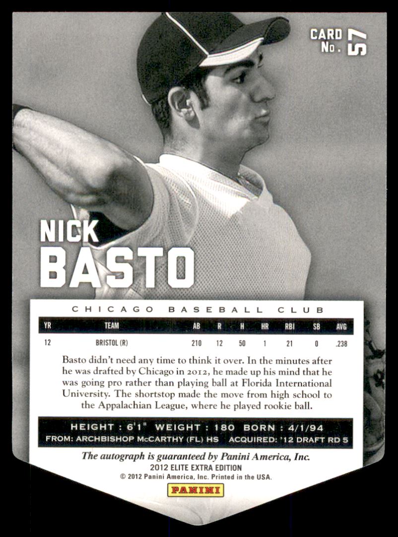 2012 Elite Extra Edition Signature Status Emerald #57 Nick Basto back image
