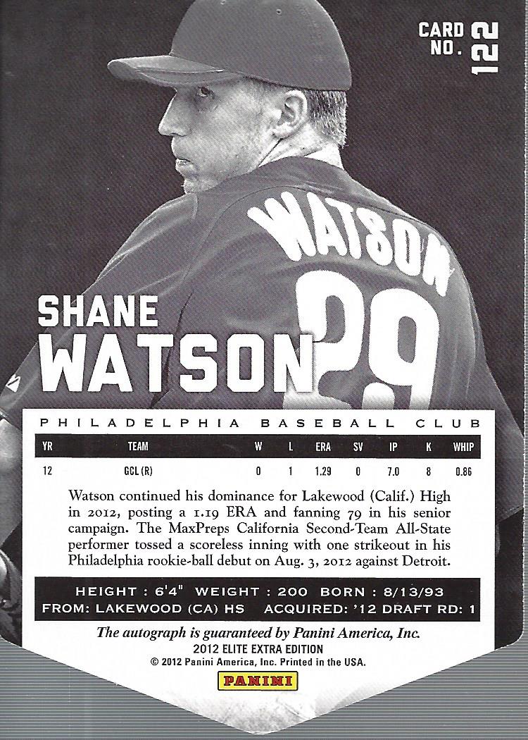 2012 Elite Extra Edition Signature Status Emerald #122 Shane Watson back image