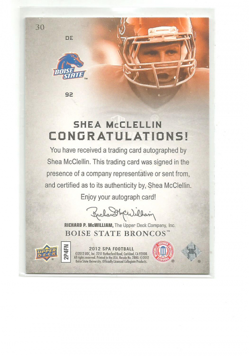 2012 SP Authentic Autographs #30 Shea McClellin back image