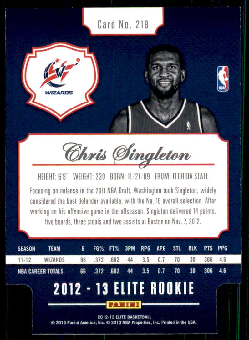 2012-13 Elite Status #218 Chris Singleton/31 back image