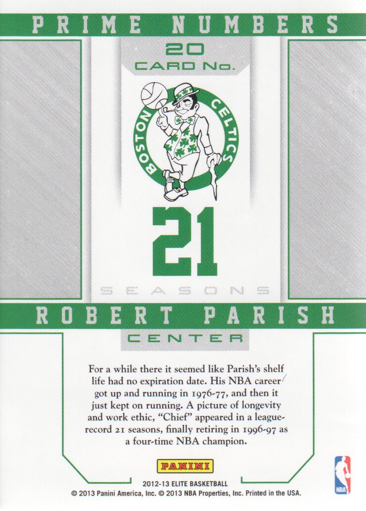 2012-13 Elite Prime Numbers #20 Robert Parish back image