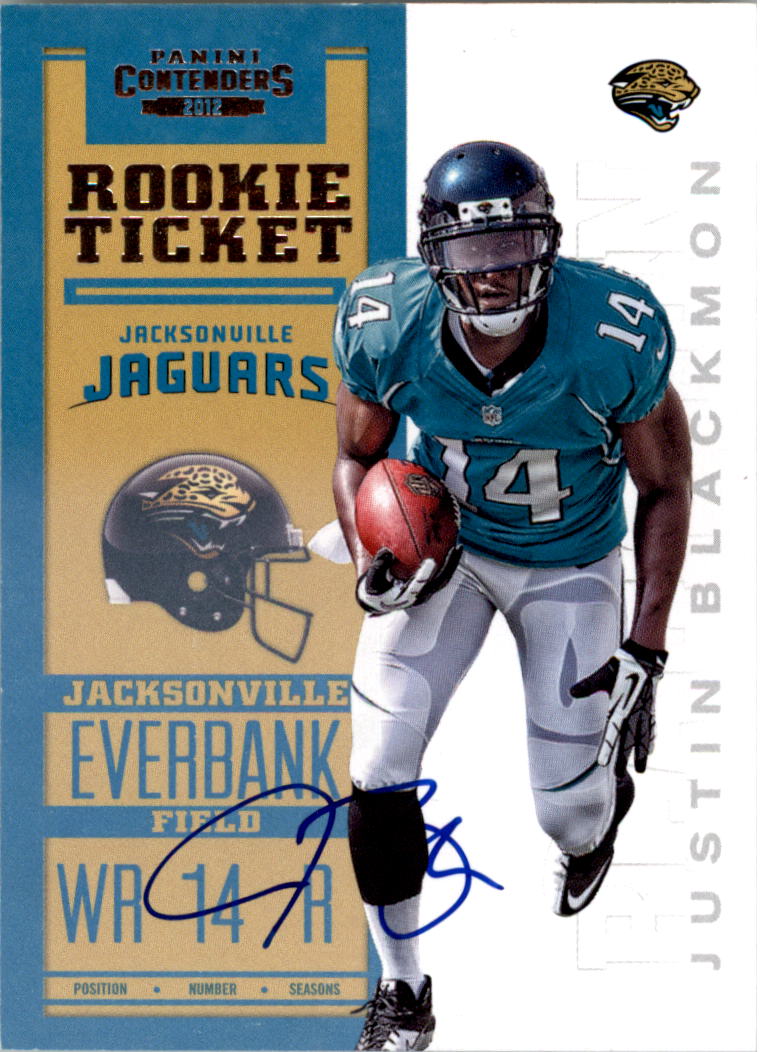 2012 Panini Contenders #205A Justin Blackmon AU/550* RC/(left arm at knee)