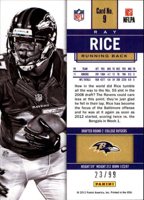 2012 Panini Contenders Playoff Ticket #9 Ray Rice back image