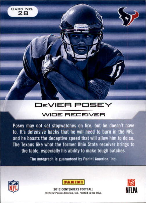2012 Panini Contenders Rookie Ink #28 DeVier Posey/75* back image