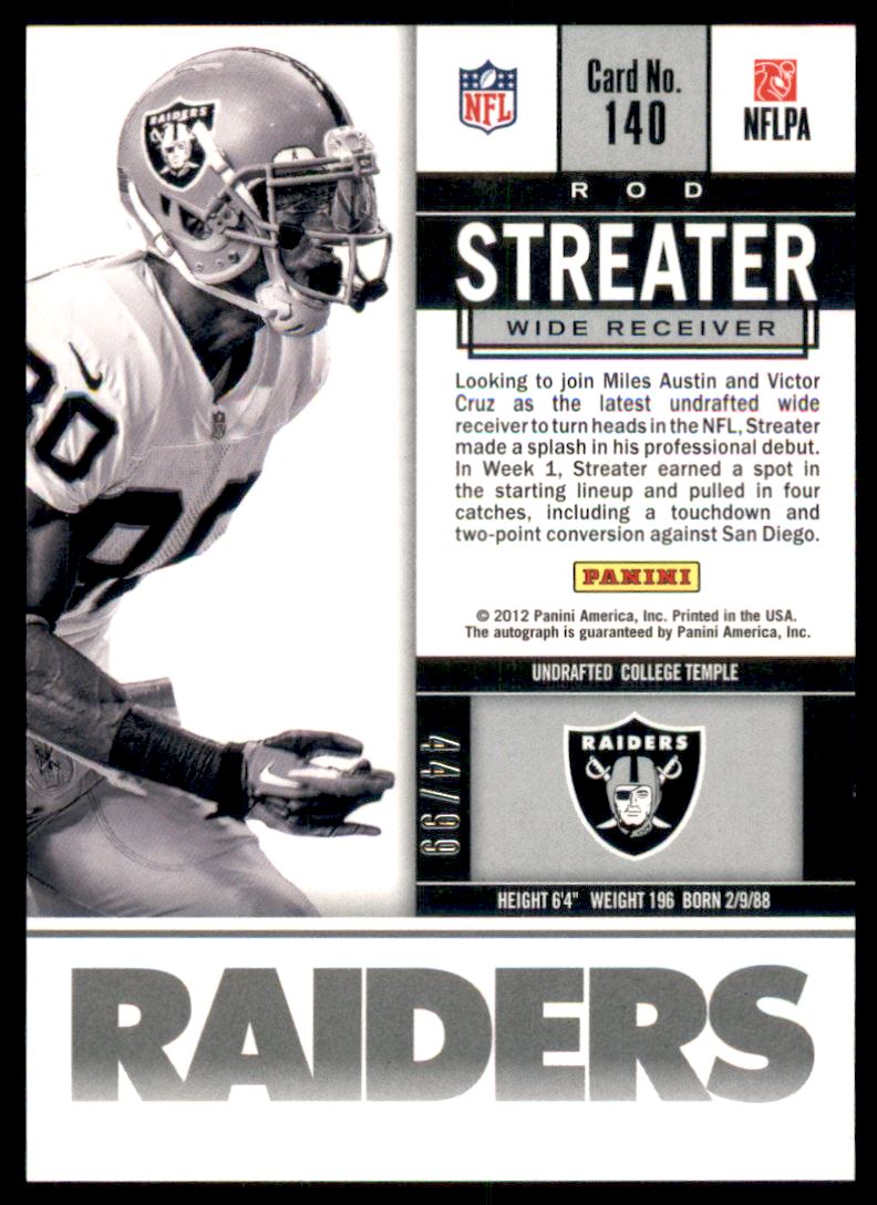 2012 Panini Contenders Playoff Ticket #140 Rod Streater AU back image