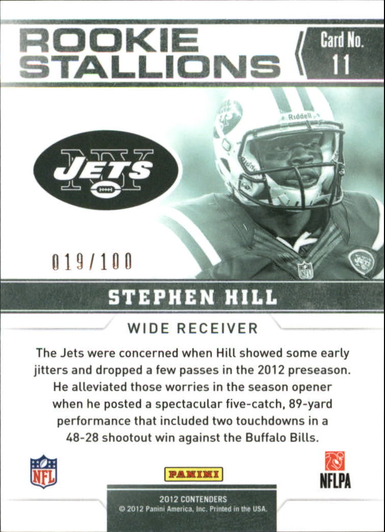 2012 Panini Contenders Rookie Stallions Gold #11 Stephen Hill back image