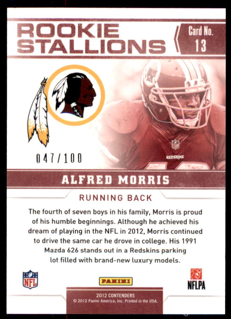 2012 Panini Contenders Rookie Stallions Gold #13 Alfred Morris back image