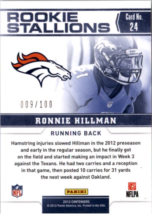 2012 Panini Contenders Rookie Stallions Gold #24 Ronnie Hillman back image