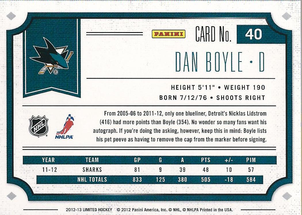 2012-13 Limited Silver #40 Dan Boyle back image