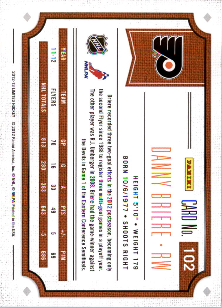 2012-13 Limited Silver #102 Danny Briere back image