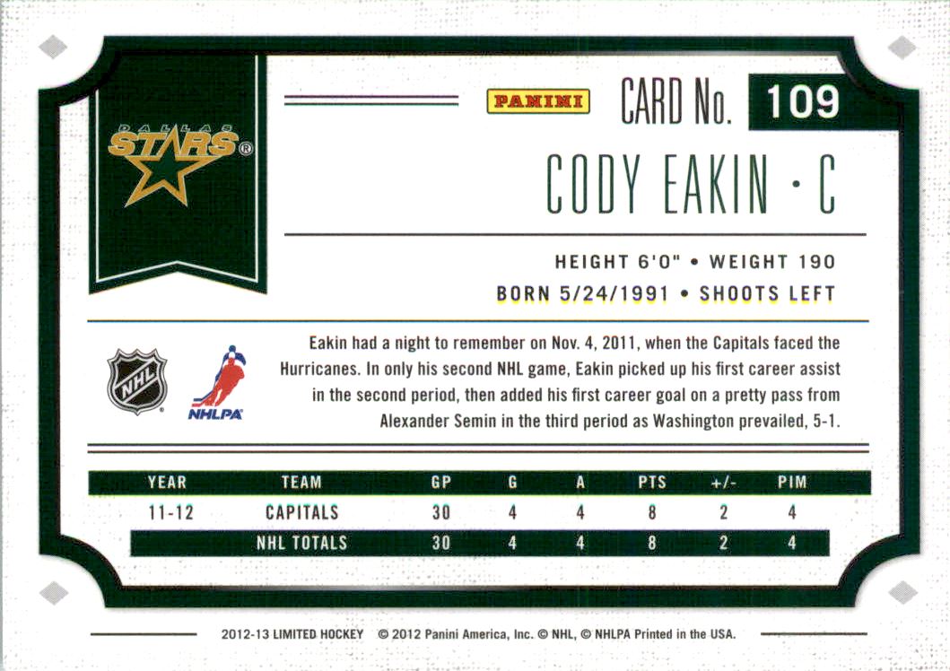 2012-13 Limited Silver #109 Cody Eakin back image