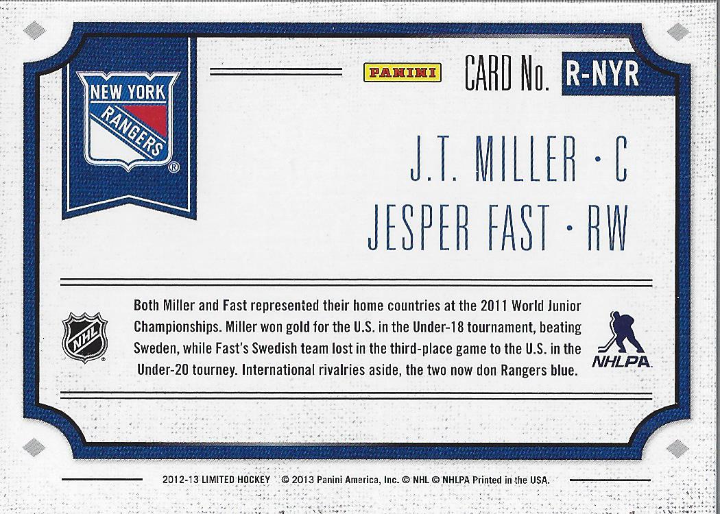 2012-13 Limited Rookie Redemption #19 J.T. Miller/Jesper Fast back image