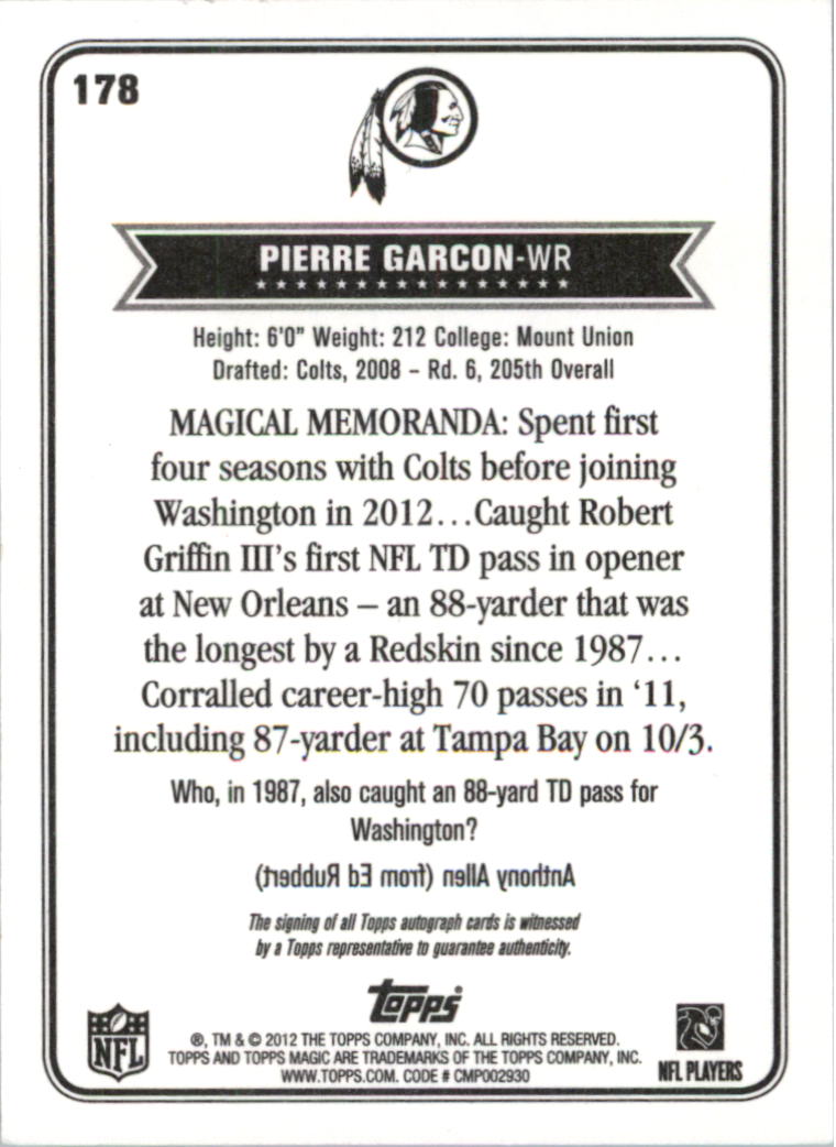 2012 Topps Magic Autographs #178 Pierre Garcon SP back image