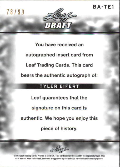 2013 Leaf Metal Draft Prismatic Silver #BATE1 Tyler Eifert back image