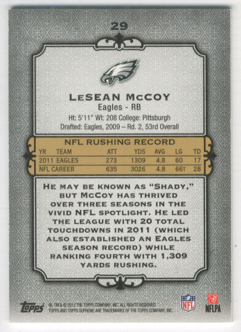 2012 Topps Supreme Green #29 LeSean McCoy back image