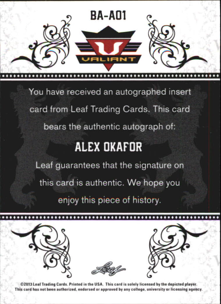 2013 Leaf Valiant Draft #BAAO1 Alex Okafor back image