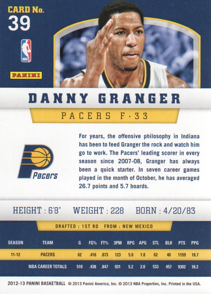 2012-13 Panini #39 Danny Granger back image