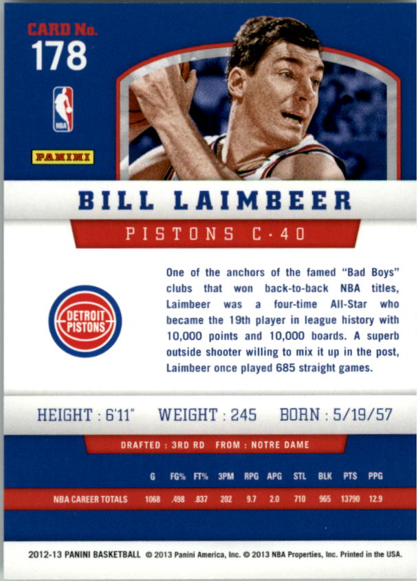2012-13 Panini Gold Knight #178 Bill Laimbeer back image