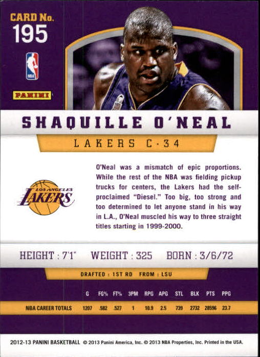 2012-13 Panini Gold Knight #195 Shaquille O'Neal back image