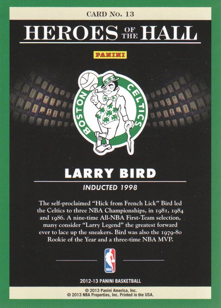 2012-13 Panini Heroes of the Hall #13 Larry Bird back image