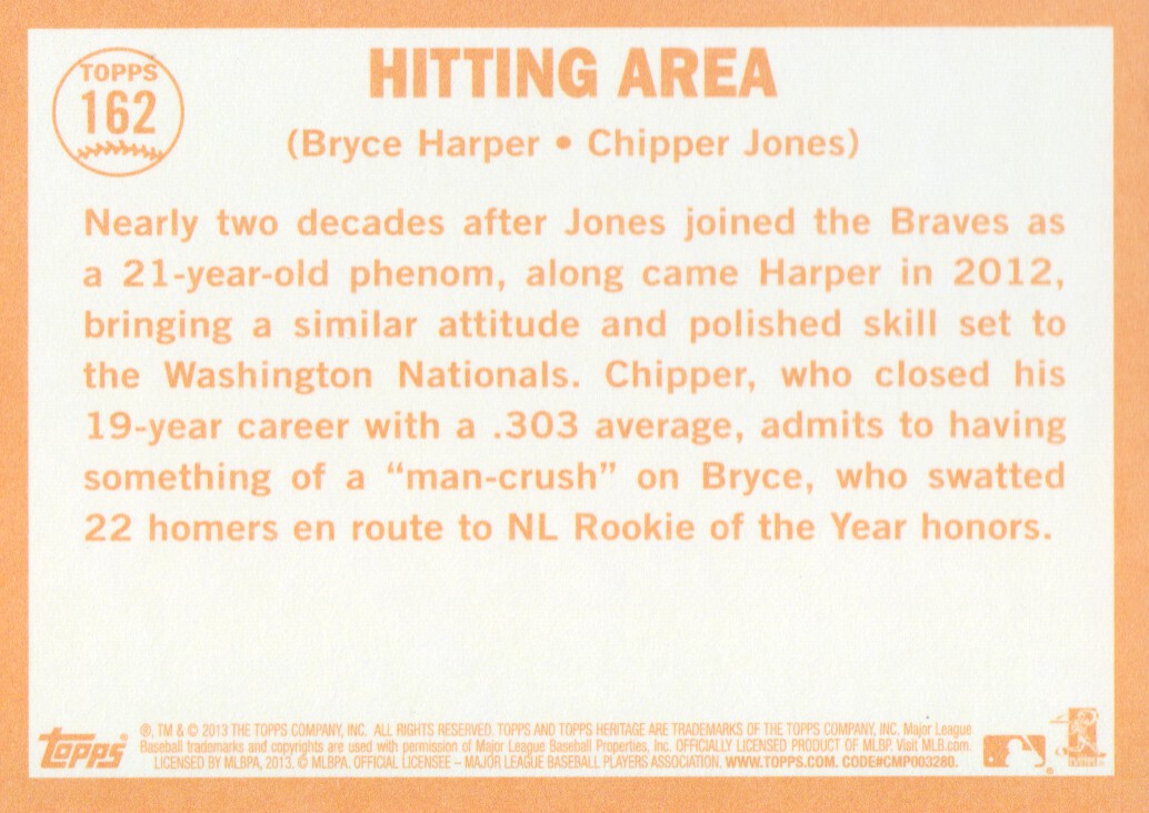 2013 Topps Heritage #162 Bryce Harper/Chipper Jones back image