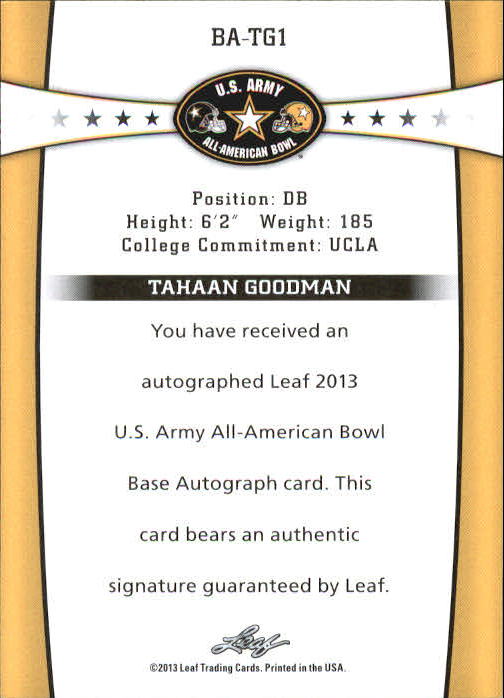 2013 Leaf Army All-American Bowl Black #BATG1 Tahaan Goodman back image