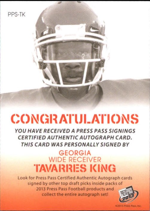 2013 Press Pass Autographs Gold #TK Tavarres King/199 back image