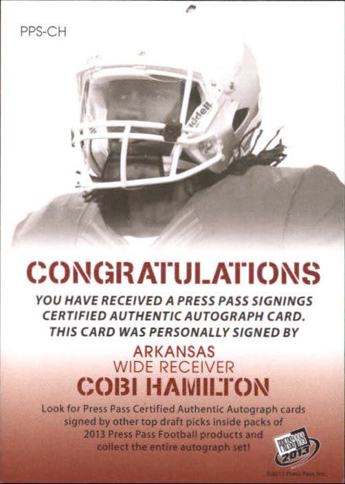 2013 Press Pass Autographs Bronze #CH Cobi Hamilton/99 back image