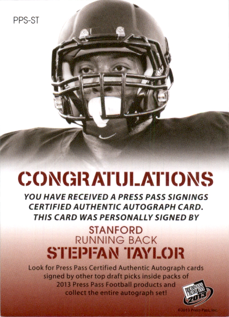 2013 Press Pass Autographs Blue #ST Stepfan Taylor/50 back image