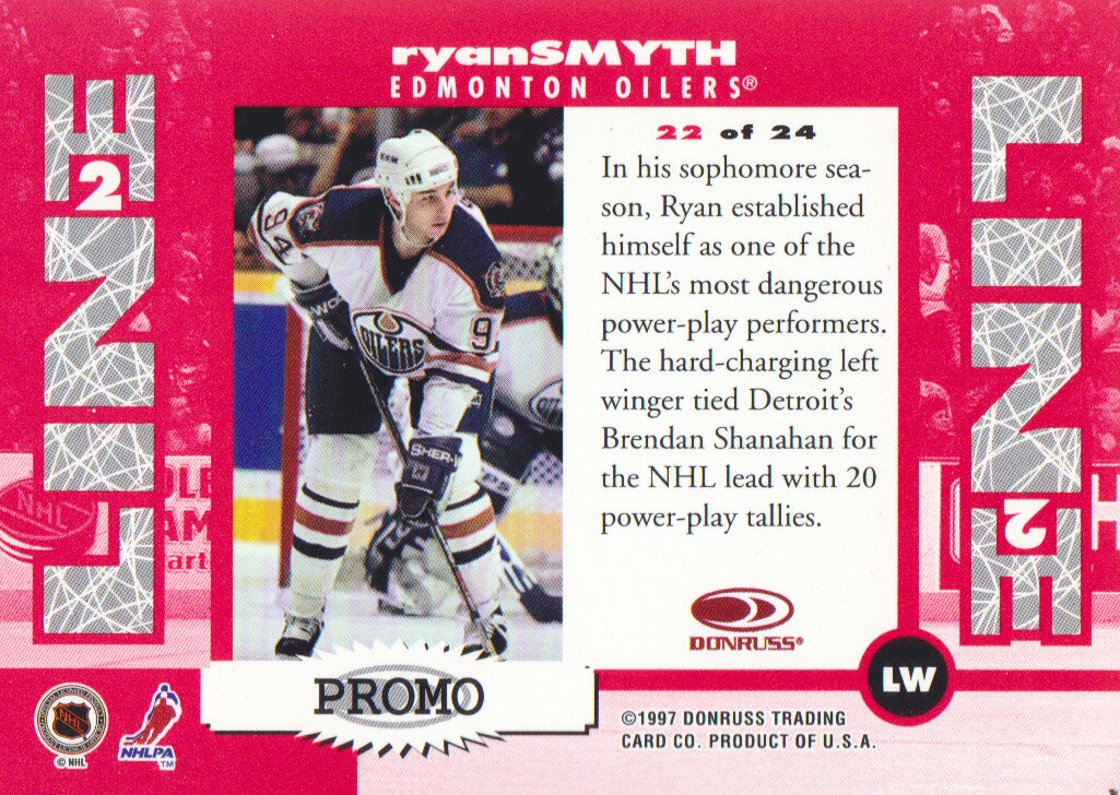 1997-98 Donruss Line 2 Line Promos #22 Ryan Smyth R back image