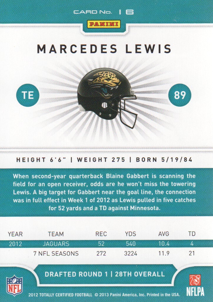 2012 Totally Certified #16 Marcedes Lewis back image