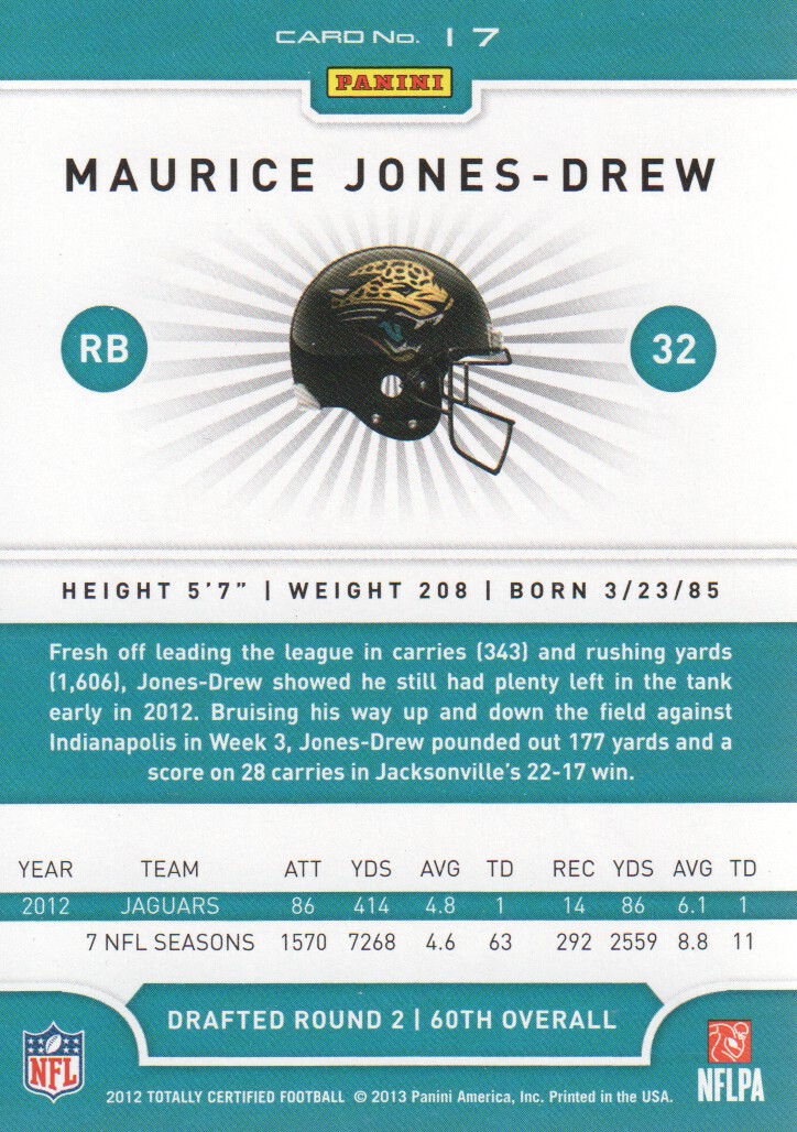 2012 Totally Certified #17 Maurice Jones-Drew back image