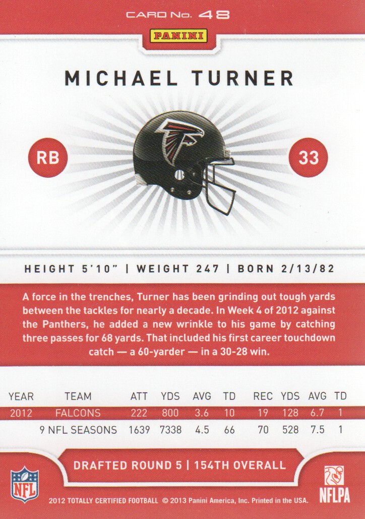 2012 Totally Certified #48 Michael Turner back image