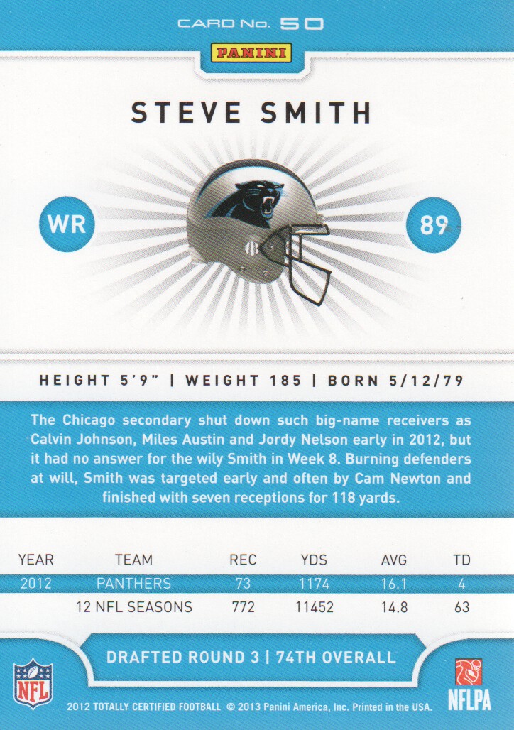 2012 Totally Certified #50 Steve Smith back image