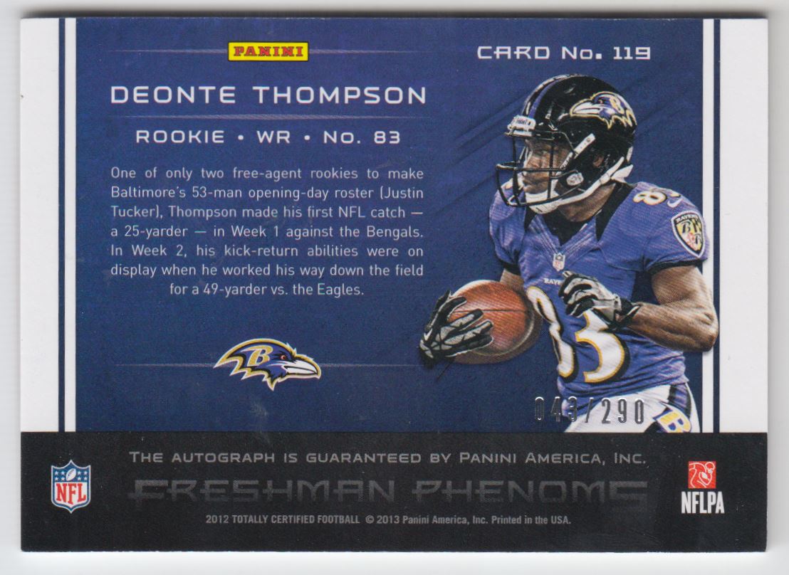 2012 Totally Certified #119 Deonte Thompson AU/290 RC back image