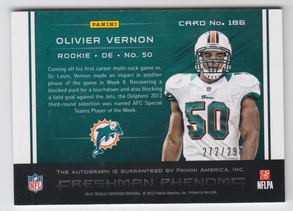 2012 Totally Certified #186 Olivier Vernon AU/290 RC back image